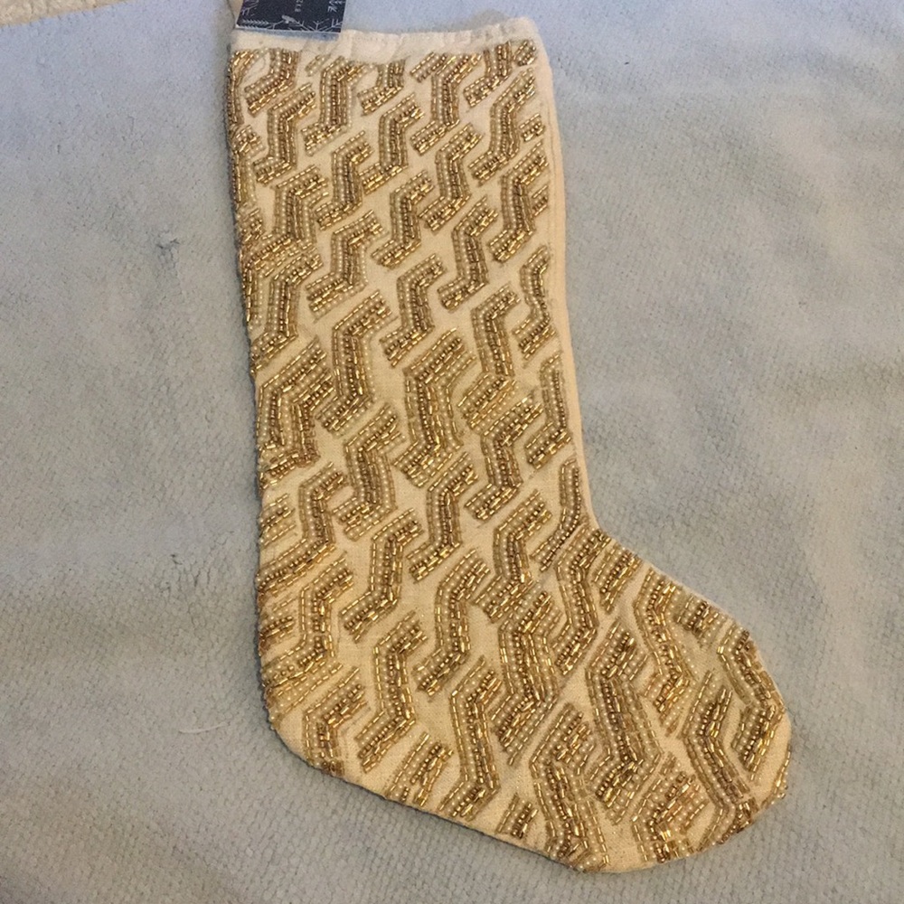 Tahari Gold beaded Christmas Stocking